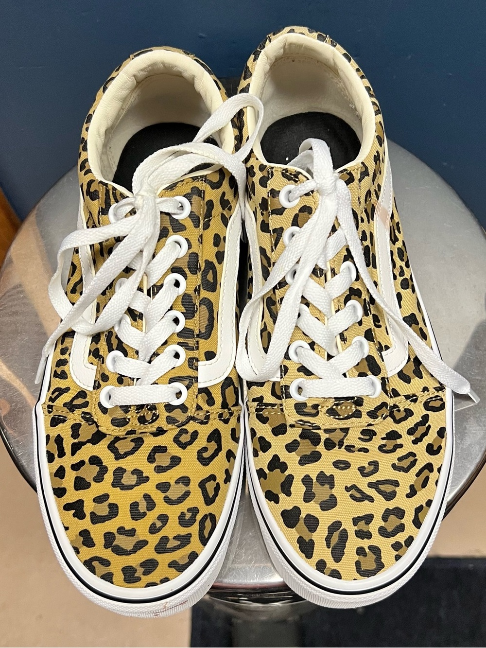 Womens Vans Leopard Print Canvas Sneakers in Tan and Black size 9